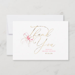 Pink Bow Elegant Chic Whimsical Thank You Card
