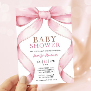 Pink Bow Elegant Girl Baby Shower Invitation