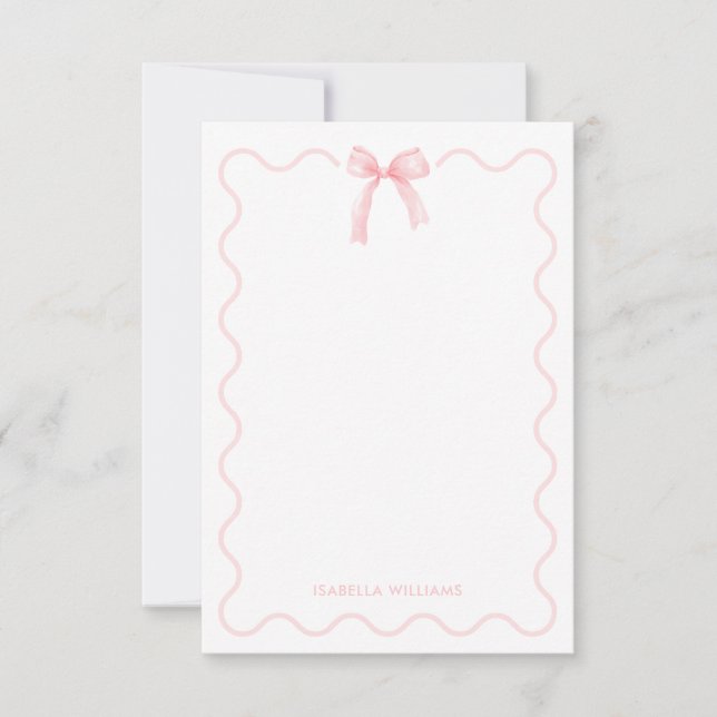 Pink Bow Elegant Girl Personalized Note Card (Front)