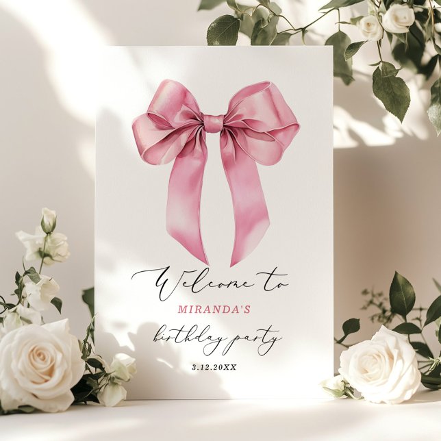Pink Bow Elegant Girls Birthday Welcome Poster (Creator Uploaded)