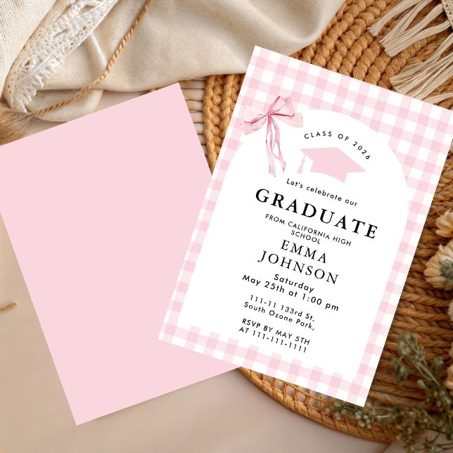 Pink bow Elegant Graduation Party Invitation (Creator Uploaded)