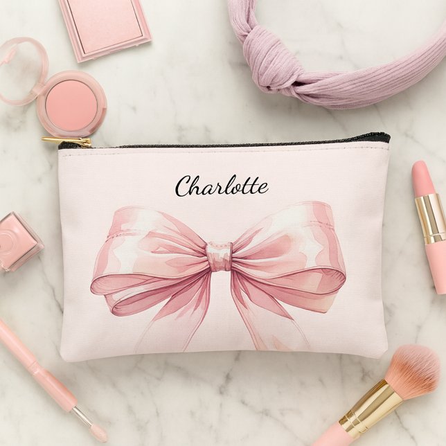 Pink bow elegant name accessory pouch (Creator Uploaded)