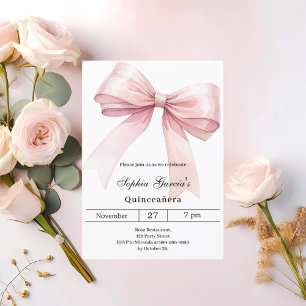 Pink bow elegant Quinceanera Invitation