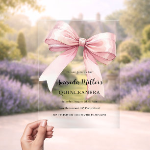 Pink bow elegant Quinceanera luxury clear Acrylic Invitations