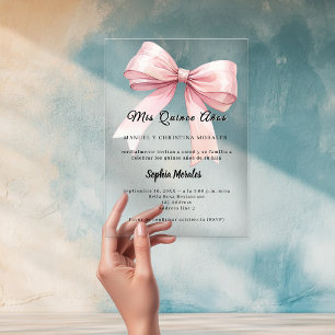 Pink bow elegant Quinceanera luxury clear Acrylic Invitations