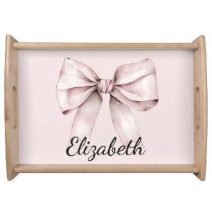 pink bow ,elegant script monogram, girly, serving tray