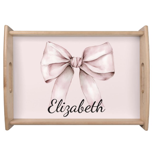 pink bow ,elegant script monogram, girly, serving tray (Front)