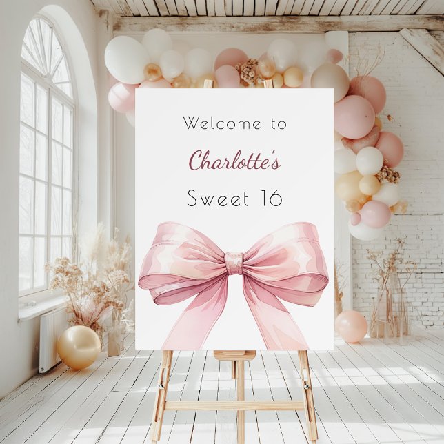 Pink bow elegant Sweet 16 welcome Foam Board (Creator Uploaded)