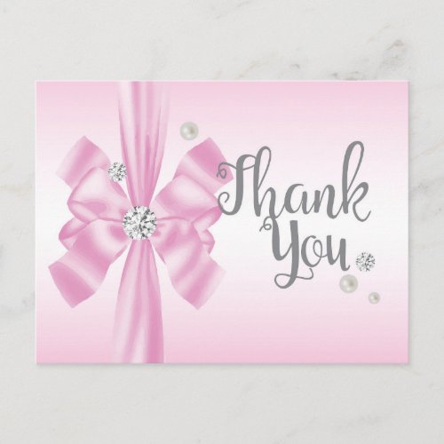 PINK bow elegant thank you card
