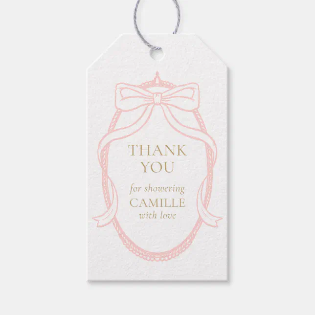 Pink Bow Elegant Thank you Girl Baby Shower Gift Tags | Zazzle