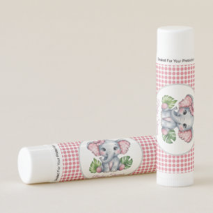 Pink Bow Elephant Girl Baby Shower Favor Lip Balm