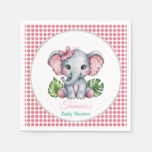 Pink Bow Elephant Girl Baby Shower Napkins