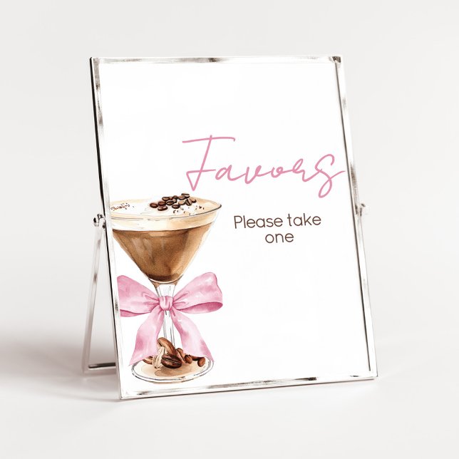 Pink Bow Espresso Baby Shower Favors Sign (Espresso Baby Shower Sign)
