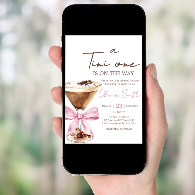 Pink Bow Espresso Martini Baby Shower Invitation (Front Digital)
