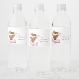 Pink Bow Espresso Martini Baby Shower Water Bottle Label