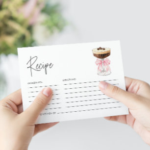 Pink Bow Espresso Martini Bridal Shower Recipe Enclosure Card