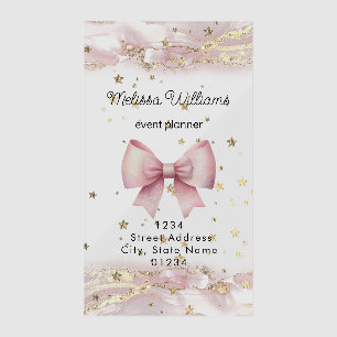 pink bow event planner clear business cards