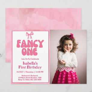 Pink Bow Fancy One Coquette Girl 1st Birthday Invitation