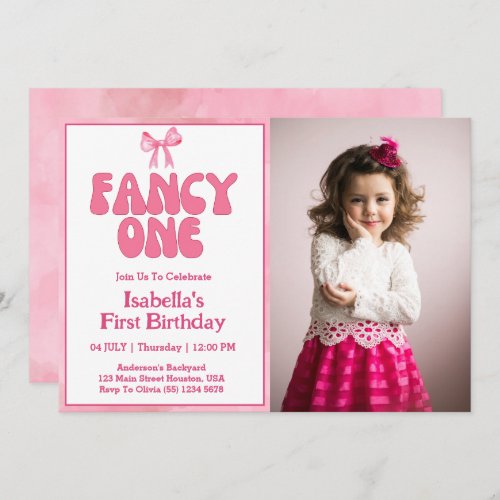 Pink Bow Fancy One Coquette Girl 1st Birthday  Invitation