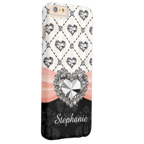 Pink Bow Faux Heart Diamond Barely There iPhone 6 Plus Case