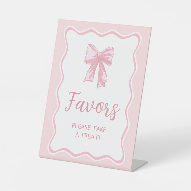 Pink Bow Favor Pedestal Sign (Front)