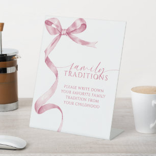 Pink Bow Favorite Family Traditions Game Pedestal Sign
