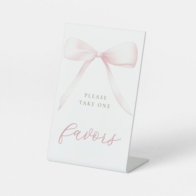 pink bow favors pedestal sign (Front)
