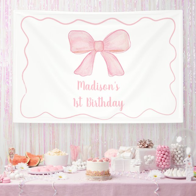 Pink Bow First Birthday Banner (Party)