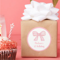 Pink Bow First Birthday Classic Round Sticker