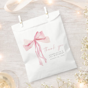 Pink Bow First Birthday Favor Bags Coquette Girl