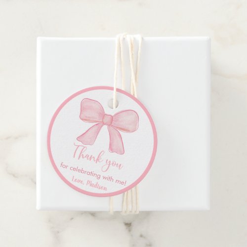 Pink Bow First Birthday Favor Tags