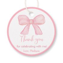 Pink Bow First Birthday Favor Tags