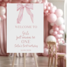 Pink Bow First Birthday Girl Welcome Sign