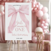 Pink Bow First Birthday Girl Welcome Sign