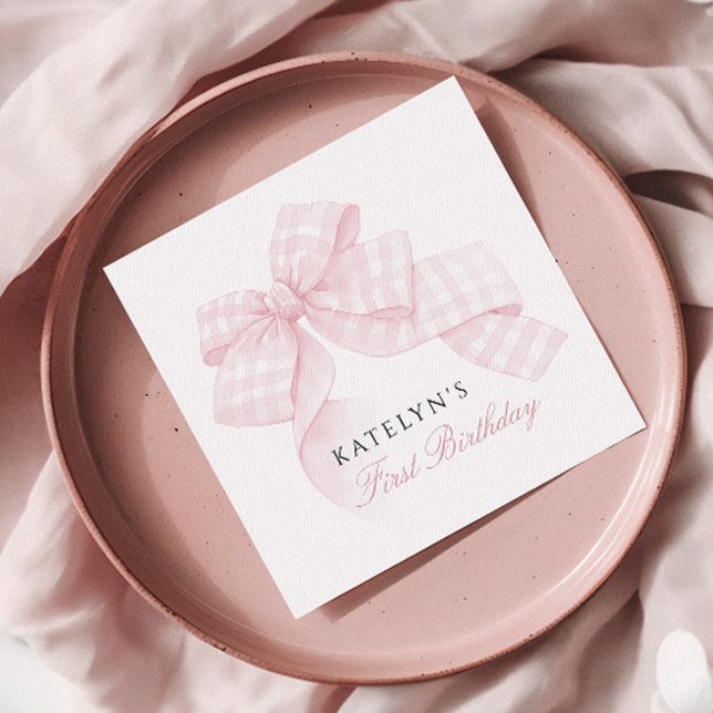 Pink Bow First Birthday Napkins (Creator Uploaded)