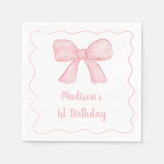 Pink Bow First Birthday Napkins