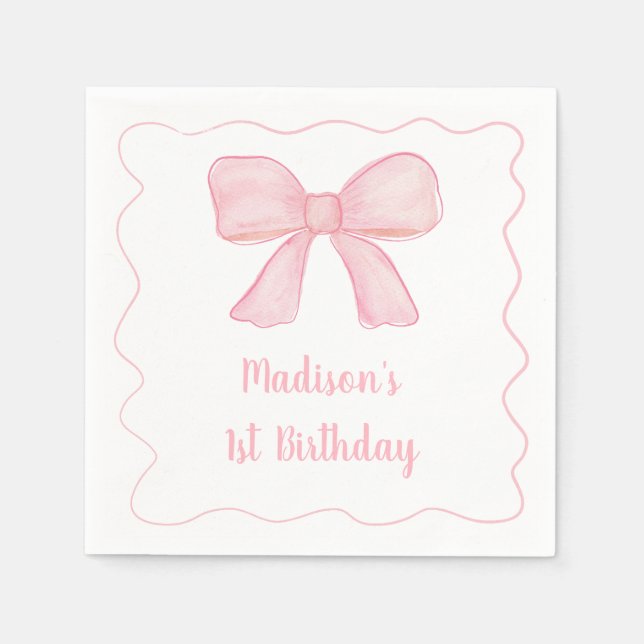 Pink Bow First Birthday Napkins (Front)