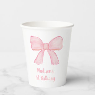 Pink Bow First Birthday Paper Cups
