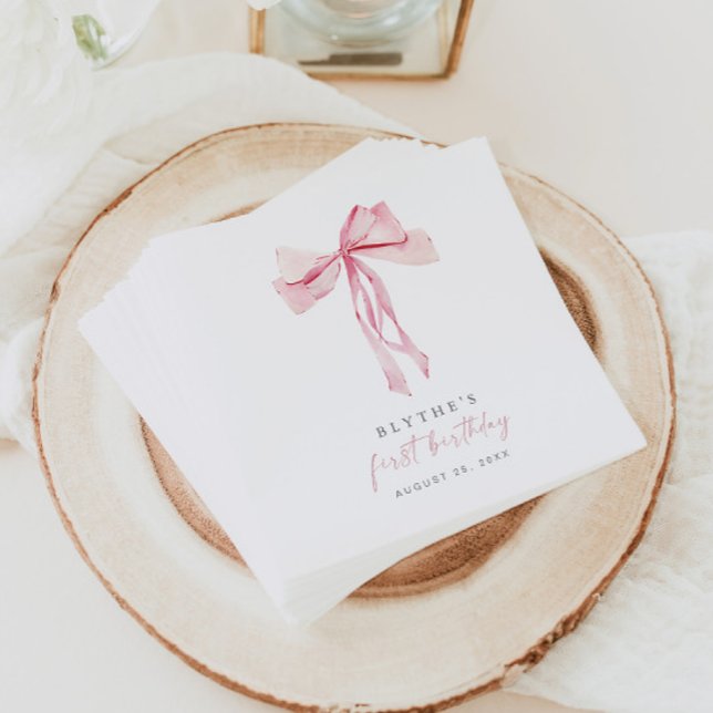 Pink Bow First Birthday Paper Napkin Girl Coquette (Creator Uploaded)