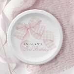 Pink Bow First Birthday Paper Plates<br><div class="desc">Pink Bow First Birthday Paper Plates</div>