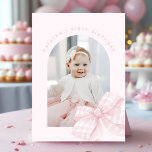 Pink Bow First Birthday Thank You Card<br><div class="desc">Pink Bow First Birthday Thank You Card</div>