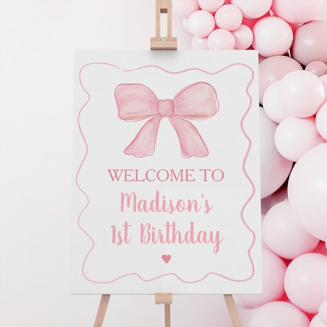 Pink Bow First Birthday Welcome Foam Board (Creator Uploaded)