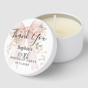 Pink Bow Floral 100th Birthday Mini Candle Favors