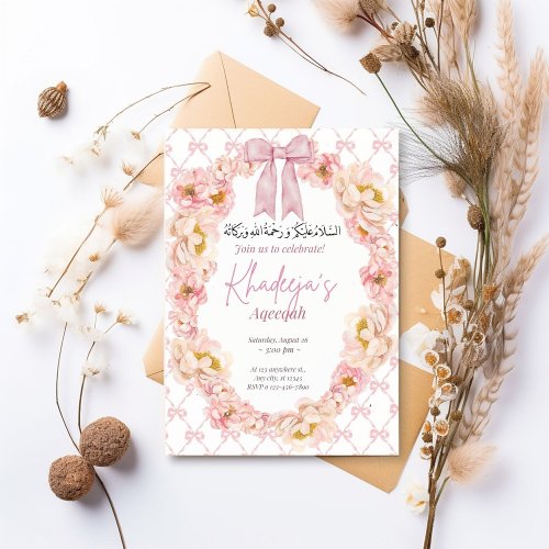 Pink Bow Floral Aqeeqah Invite