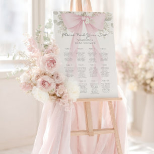 Pink Bow Floral Baby Girl Shower Seating Chart Foam Board