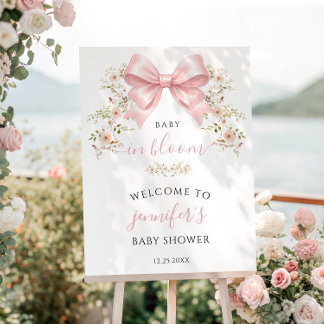 Pink Bow Floral Baby in Bloom Shower Welcome Sign