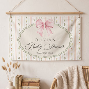 Pink Bow Floral Baby Shower Banner
