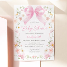 Pink Bow Floral Baby Shower Invitation