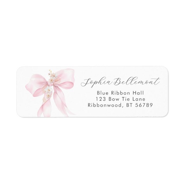 Pink Bow Floral Baby Shower Return Address Label (Front)