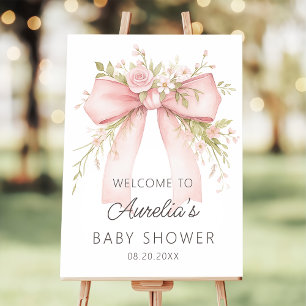 Pink Bow Floral Baby Shower Welcome Foam Boards